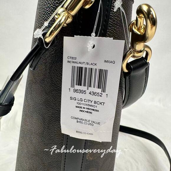 Coach City Large Bucket Bag Crossbody In Signature Canvas CT802 Walnut/Black NWT - Picture 7 of 9